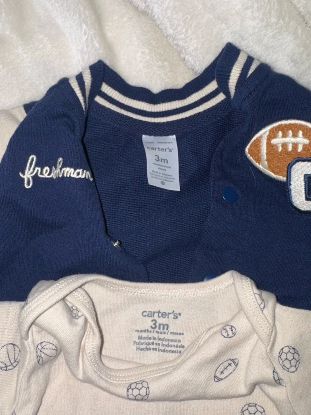 Carter's Navy and Cream Varsity Jacket with Cream Sports Bodysuit